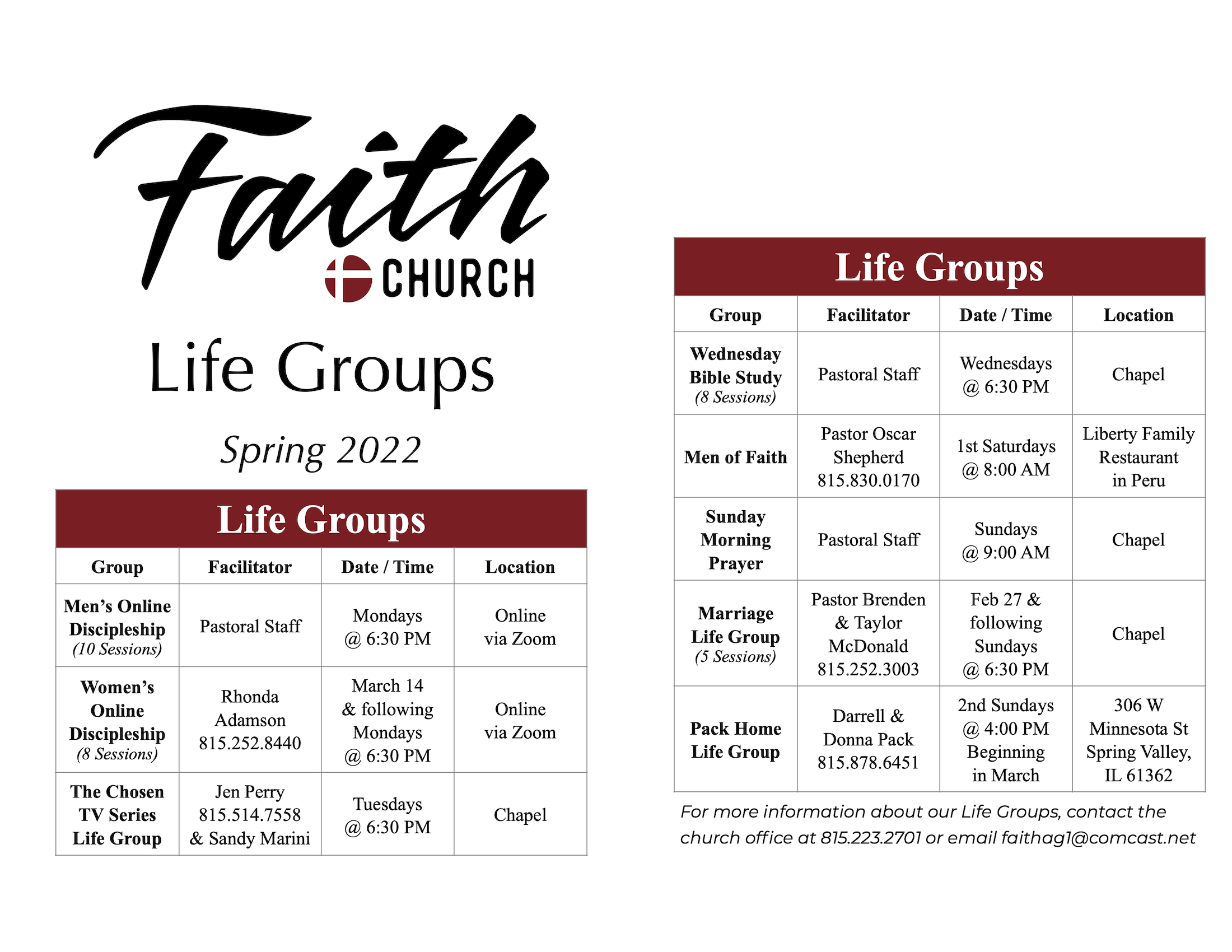 Faith Church Life Group Brochure Spring 2022 ForOnline