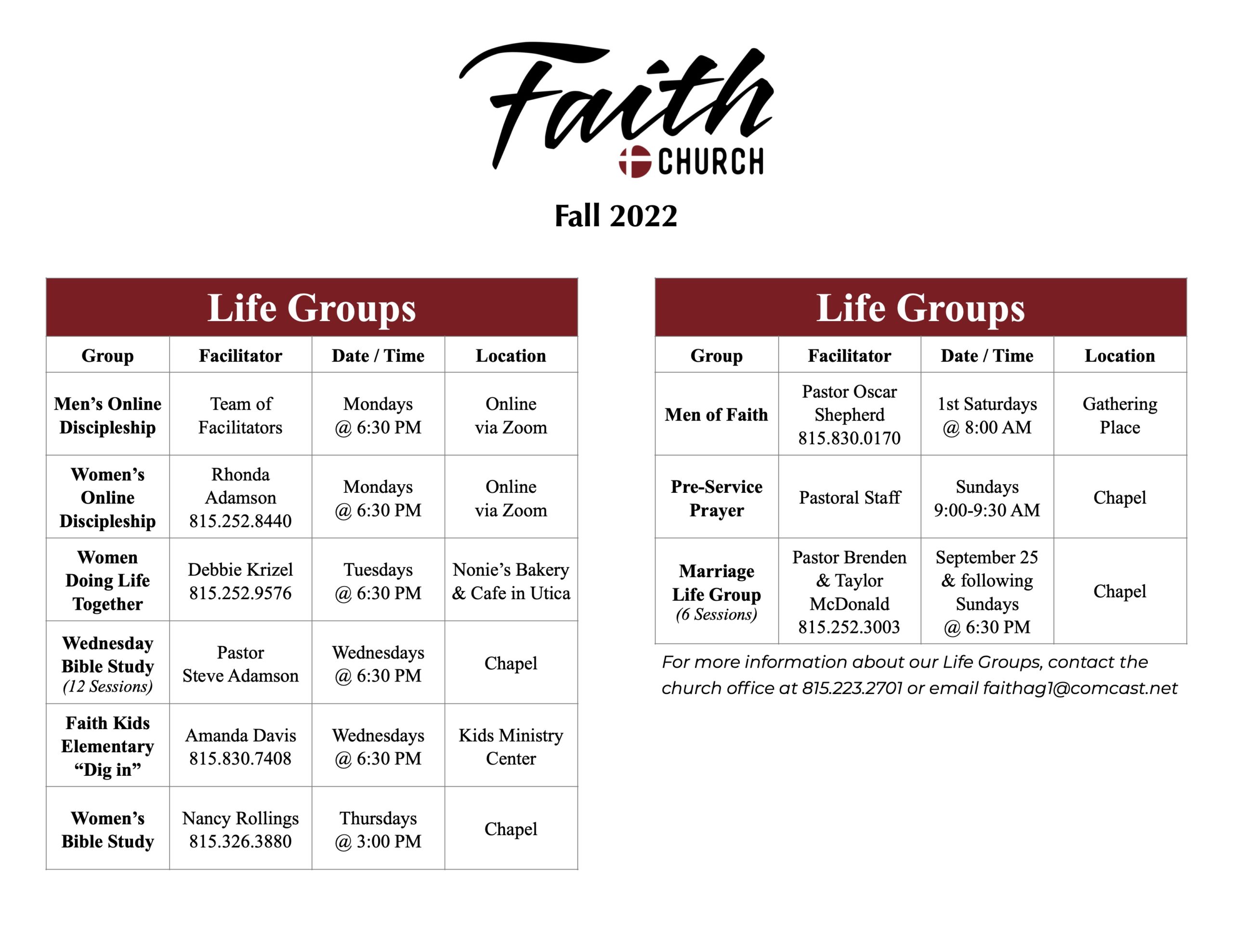 Faith Church Life Group Brochure Fall 2022 for Website