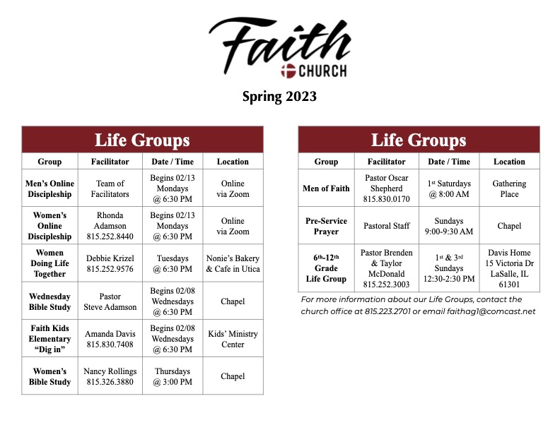 Faith Church Life Group Brochure Spring 2023 Website